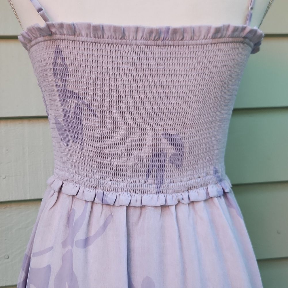 Wilfred Catamaran Tiered Smocked Printed Dress Lavender Lilac Purple Aritzia - Picture 8 of 11